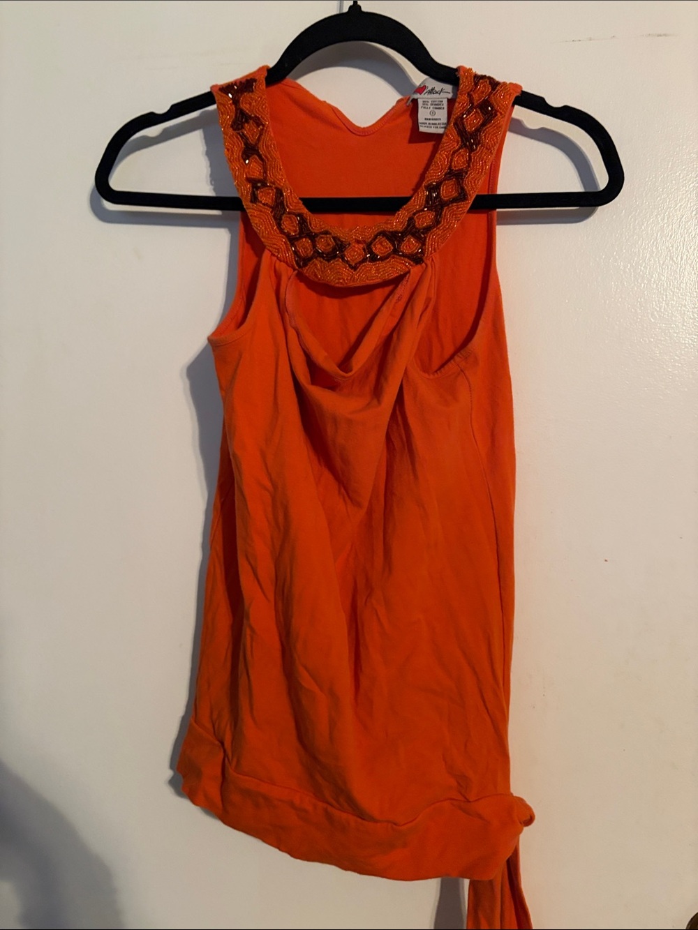 Vintage Sleeveless Embellished Neck Orange Tank Top